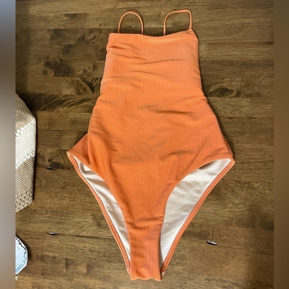 La Hearts Pacsun Ribbed Strappy Tie Back One Piece Swimsuit M Orange - Picture 4 of 11
